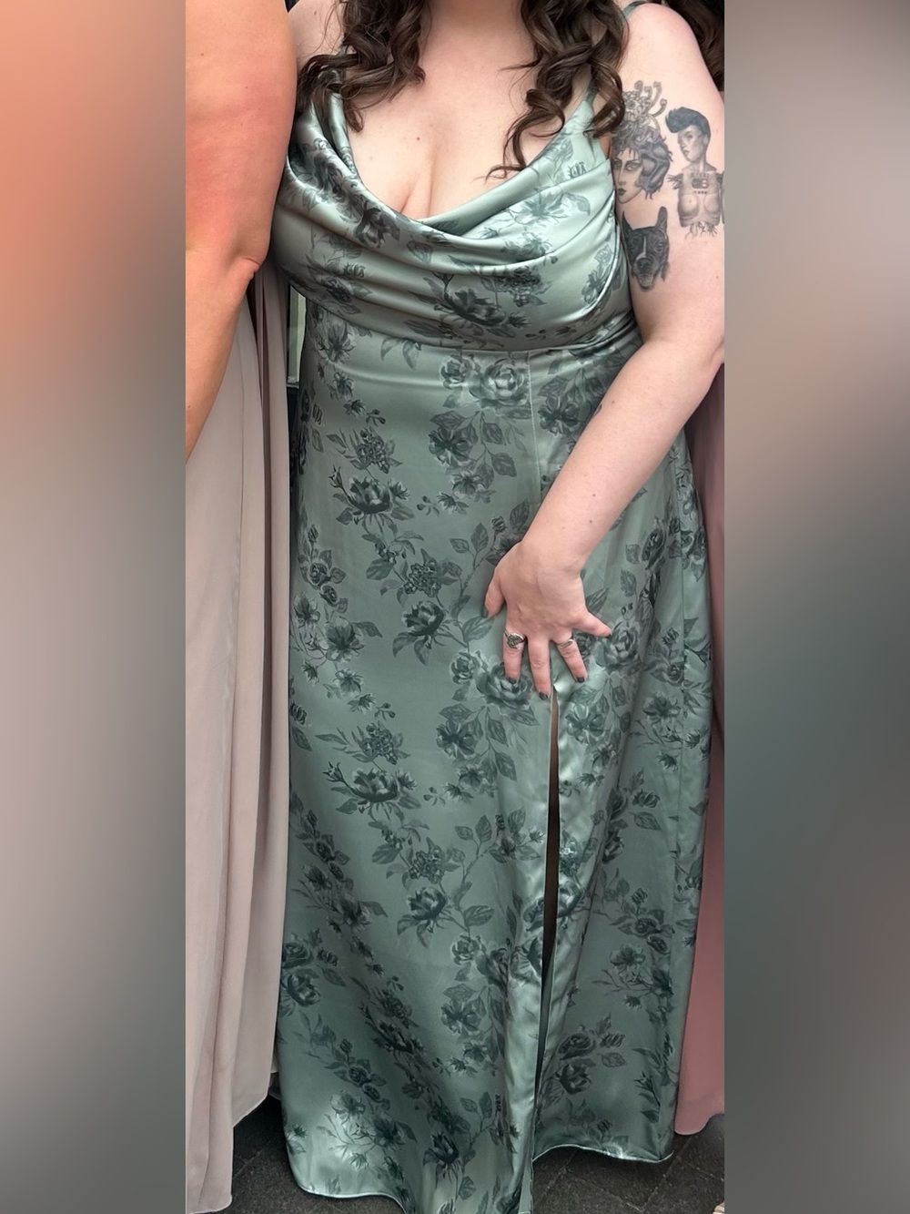 Revelry Ember Satin Floral Dress - sage bouquet - Size 20 - length 40 in